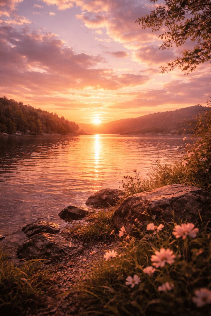 Golden sunset over tranquil lake wallpaper patakapix wallpaper