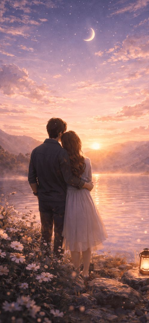 Sunset-embrace-on-a-hill-love-wallpaper-iphone-patakapix wallpaper