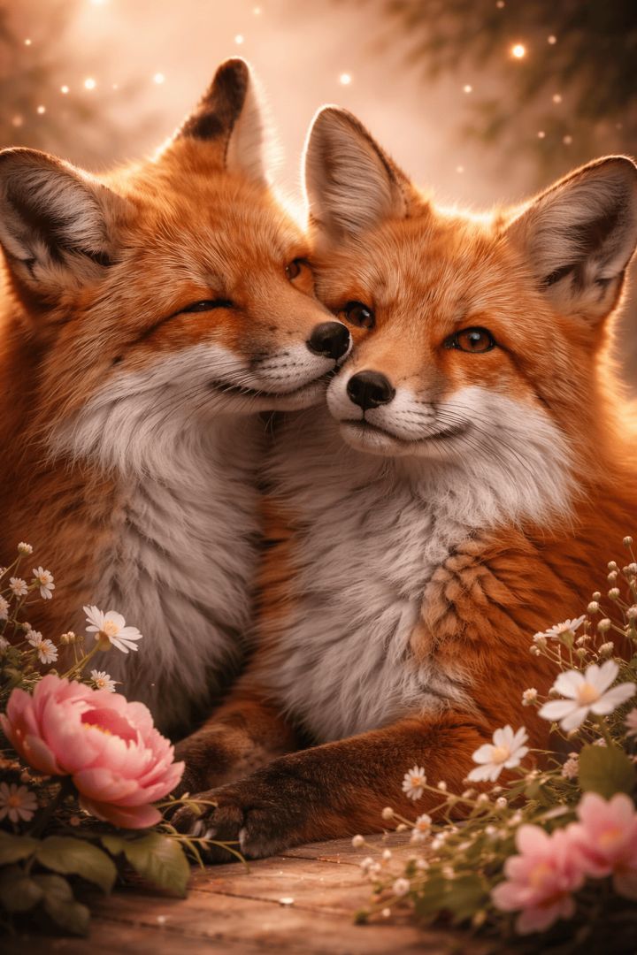 Foxes in a delicate embrace wallpaper patakapix wallpaper