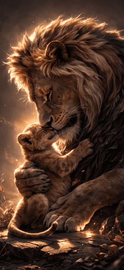 Tender-lion's-embrace-at-sunset-wallpaper-iphone-patakapix wallpaper