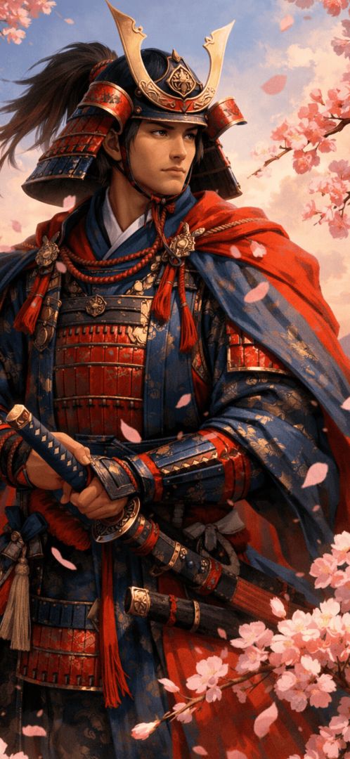 Samurai-beneath-cherry-blossoms-at-dusk-wallpaper-iphone-patakapix wallpaper