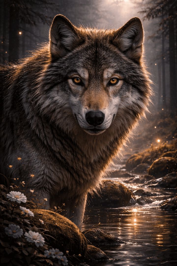 Majestic wolf in a misty forest wallpaper patakapix wallpaper