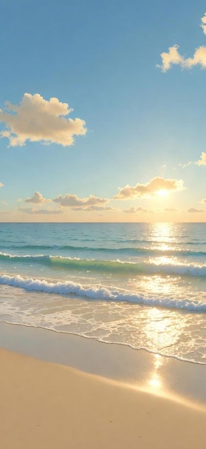 Sunny Beach at Sunrise – Calm Ocean wallpaper