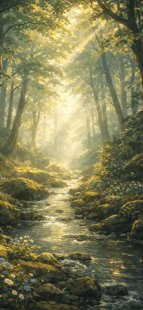 Sunlit-stream-in-a-forest-glade-wallpaper-iphone-patakapix wallpaper