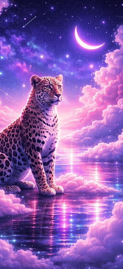 Leopard on Dreamlike Glowing Clouds –  Mobile iphone Wallpaper patakapix wallpaper