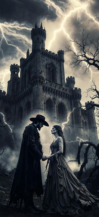 Dark Gothic Couple Lightning Castle iphone Wallpaper patakapix wallpaper