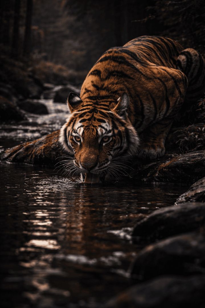 Bengal-tiger-drinking-at-dusk-wallpaper-patakapix wallpaper
