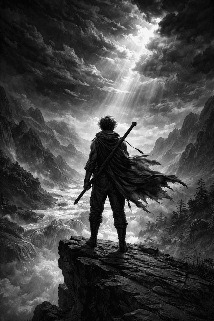 Black and White Epic Wallpaper– Lone Warrior Illustration Patakapix wallpaper