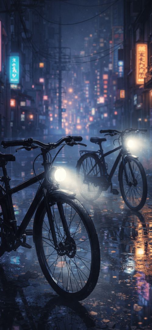 Foggy-streets-and-neon-bicycles-wallpaper-iphone-patakapix wallpaper