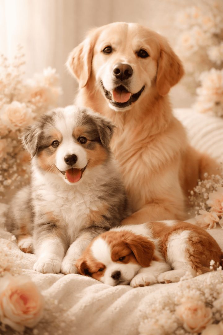 Puppies and flowers on a blanket wallpaper patakapix wallpaper