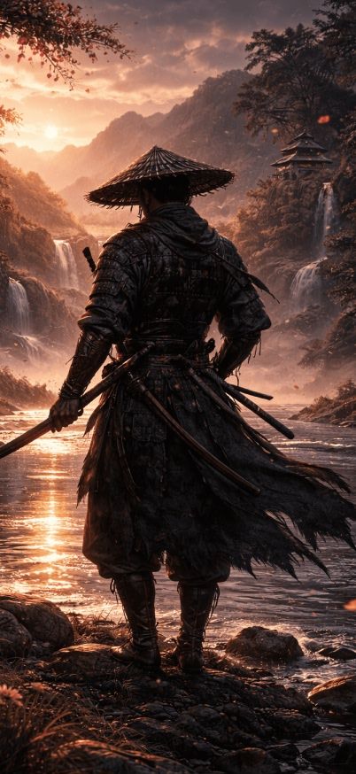 Cinematic Samurai Landscape by the River iphone wallpaper patakapix wallpaper