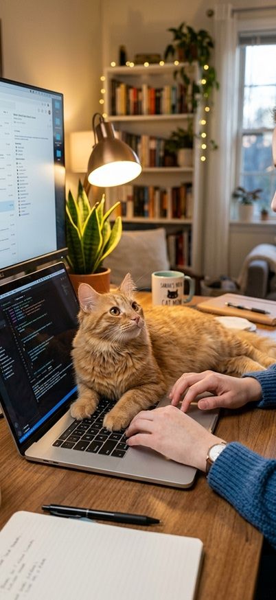 A cat sitting on a laptop keyboard while a human works wallpaper