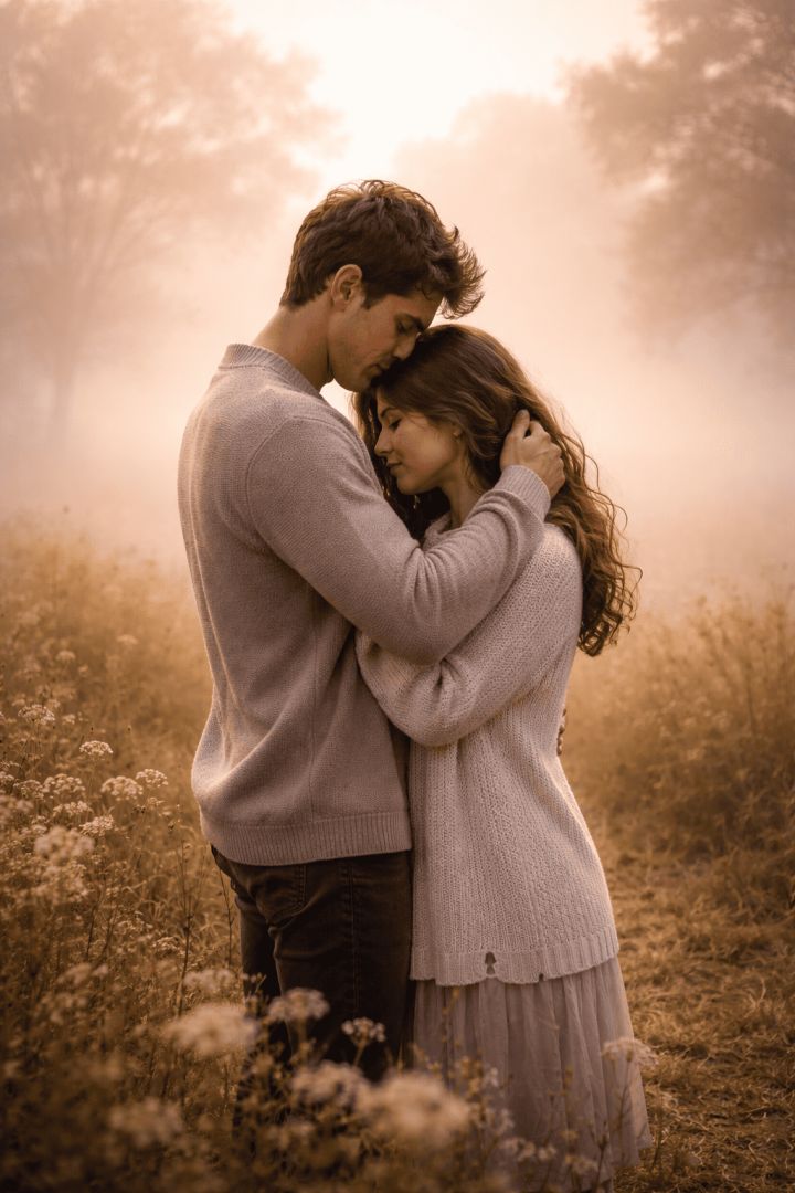 A gentle embrace in the mist wallpaper