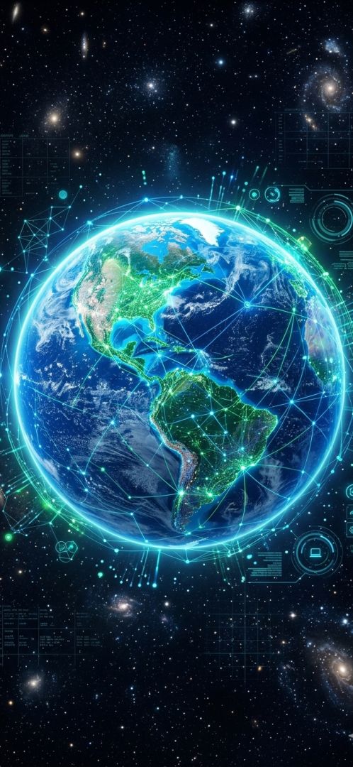 A glowing 3D Earth with digital network lines 3d  wallpaper wallpaper