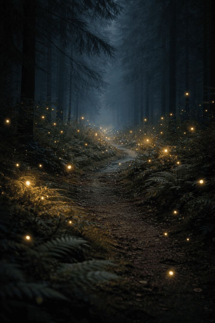 A glowing path through the forest wallpaper