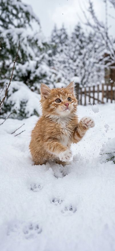 A kitten playing with snow for the first time wallpaper
