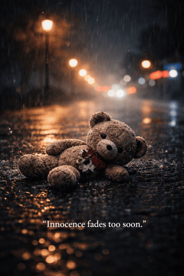 A lost teddy bear in the rain wallpaper