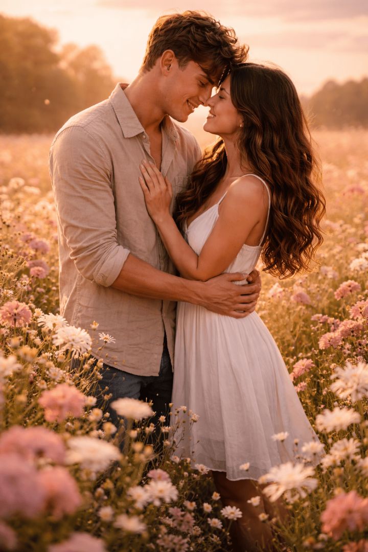 A peaceful moment in a flower field love wallpaper