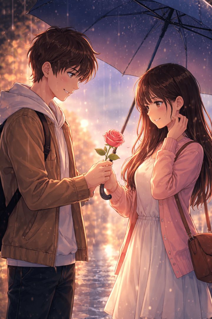 A romantic moment in the rain wallpaper