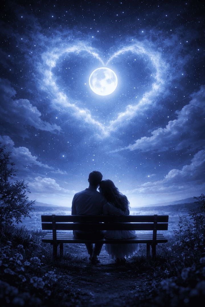A romantic night under the heart moon wallpaper
