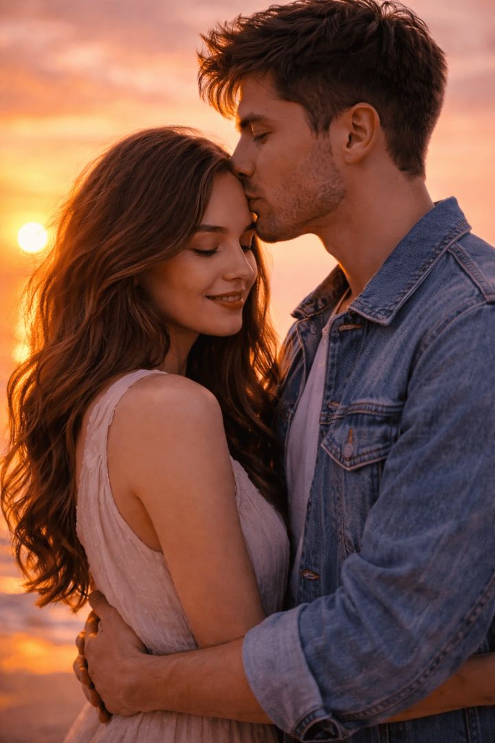 A romantic sunset embrace with love wallpaper