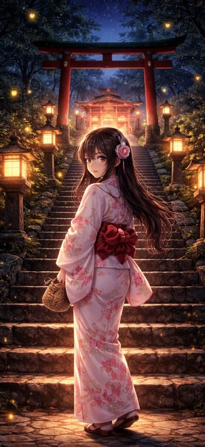 A serene night at the shrine wallpaper