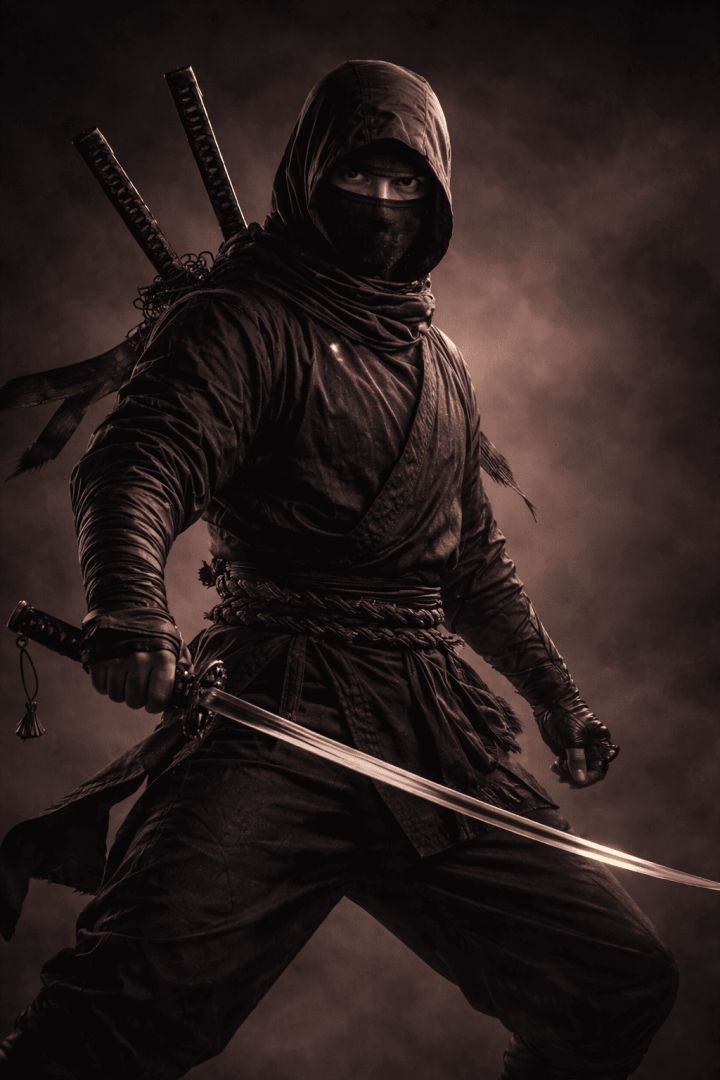 Ninja-in-ready-stance-with-katana-wallpaper-patakapix wallpaper