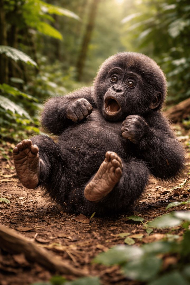 Adorable Baby Gorilla Funny Reaction in Jungle wallpaper
