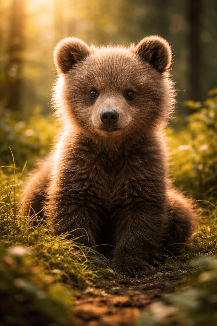 Adorable bear cub in sunlight wallpaper