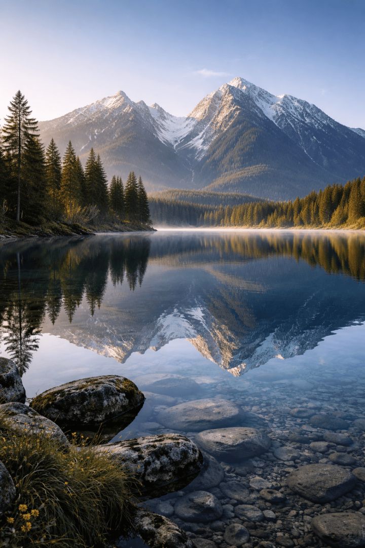 Alpine dawn reflection at sunrise wallpaper