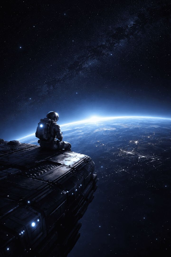 Astronaut gazing at Earth from space space wallpaper