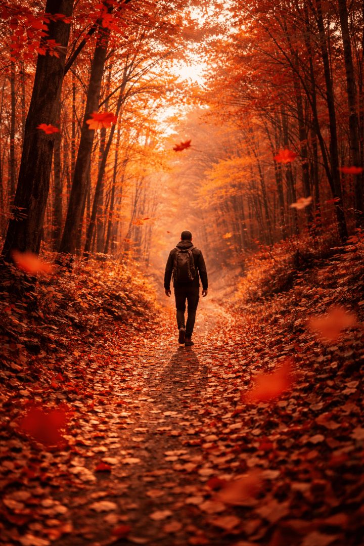 Autumn hike through vibrant woods wallpaper