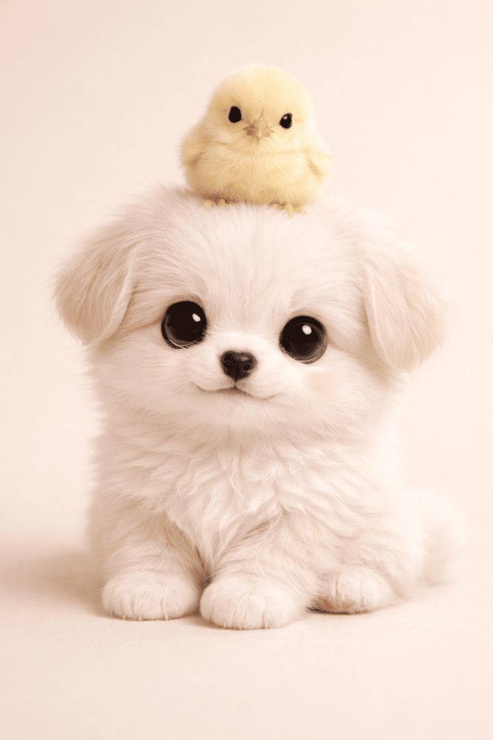Fluffy puppy with tiny chick wallpaper patakapix wallpaper