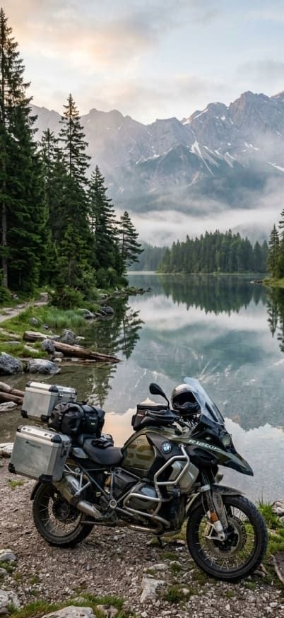 BMW Adventure Motorcycle by Alpine Lake wallpaper