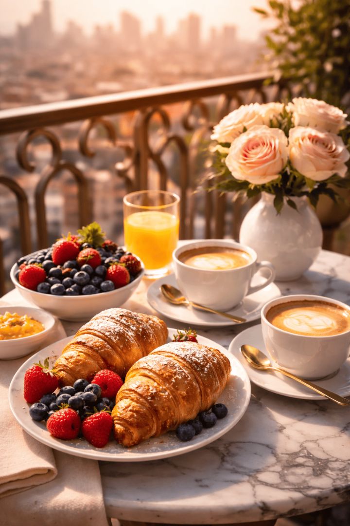 Breakfast on a sunlit balcony food wallpaper