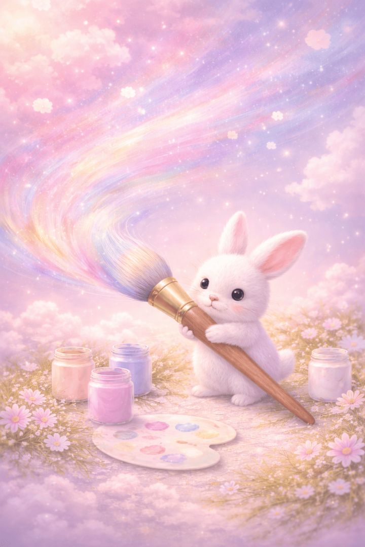 Bunny painting a pastel sky easter wallpaper wallpaper