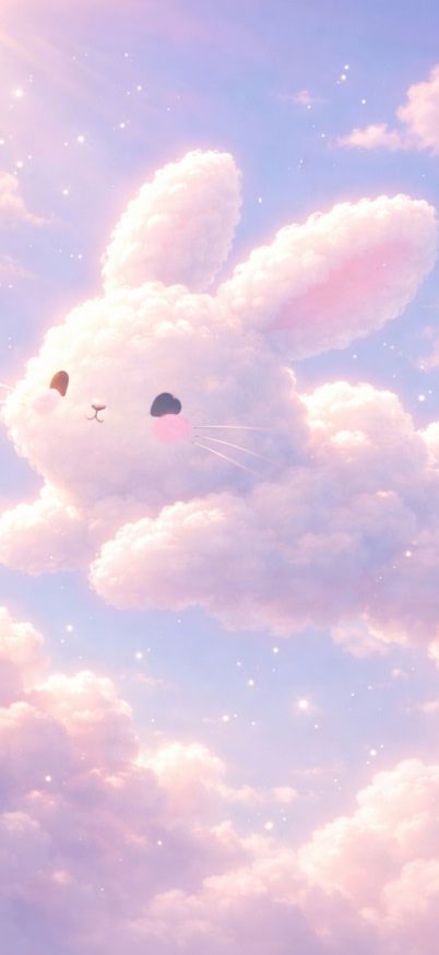 Bunny-shaped cloud in pastel skies wallpaper