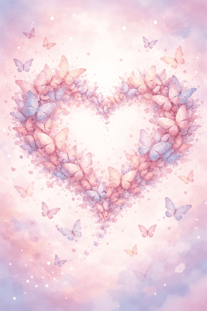 Butterfly heart in pastel hues wallpaper