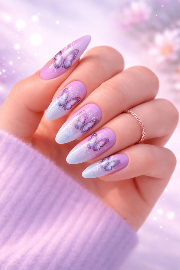 Butterfly nail art with pastel gradient spring nails wallpaper