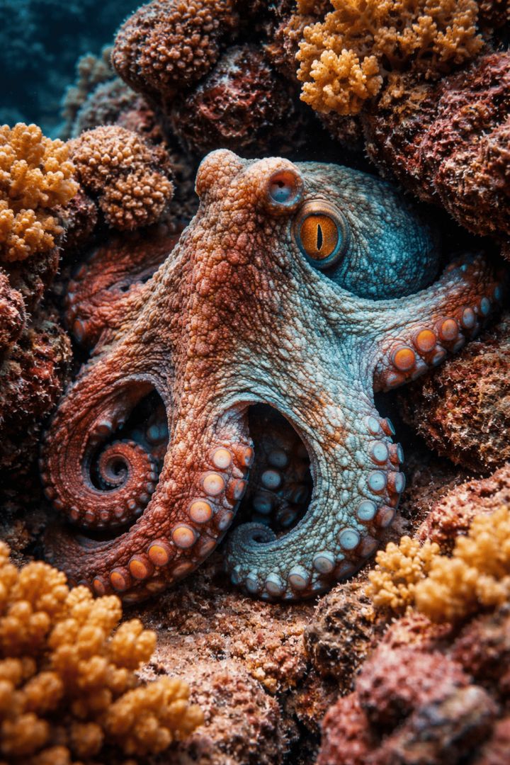 Camouflaged octopus in vibrant reef aquatic animals wallpaper