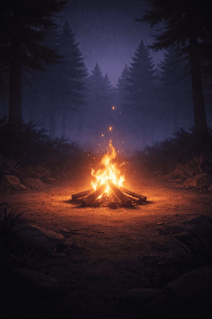 Campfire in the forest night wallpaper