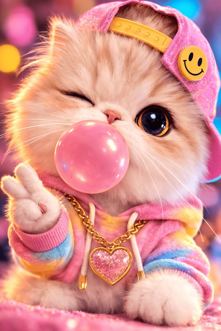 cat blowing a bubble gum wallpaper