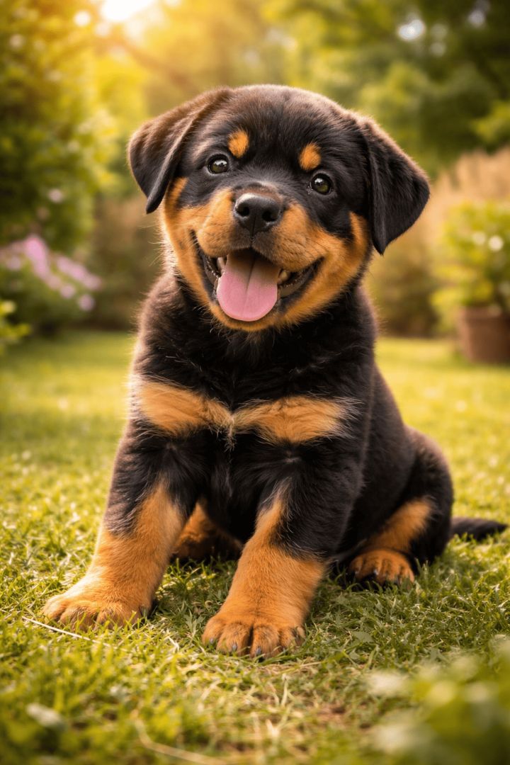 Charming Rottweiler puppy in sunlight dog wallpaper
