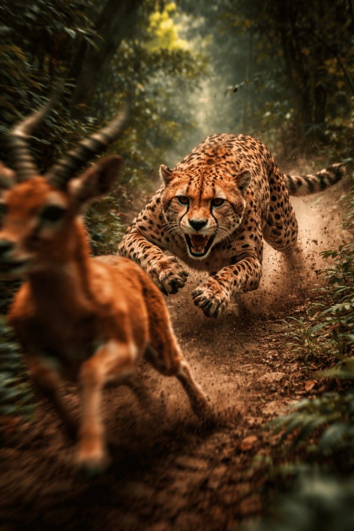 Cheetah in pursuit of impala wild wallpaper