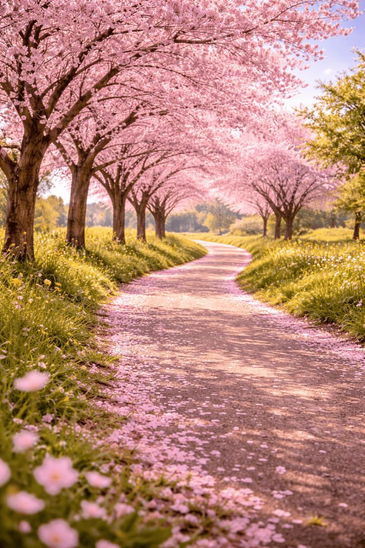 Cherry blossom path in full bloom flowers wallpaper