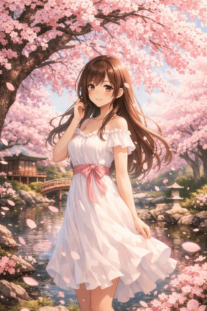 Cherry blossoms and a gentle smile wallpaper
