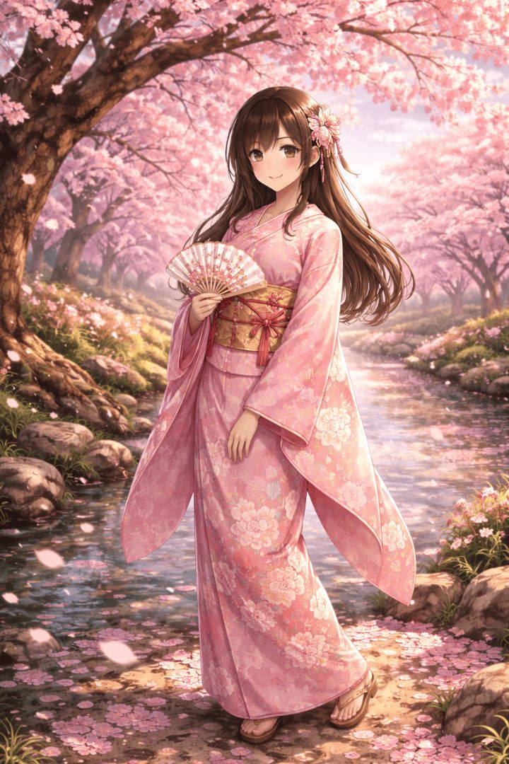 Cherry blossoms and kimono elegance wallpaper