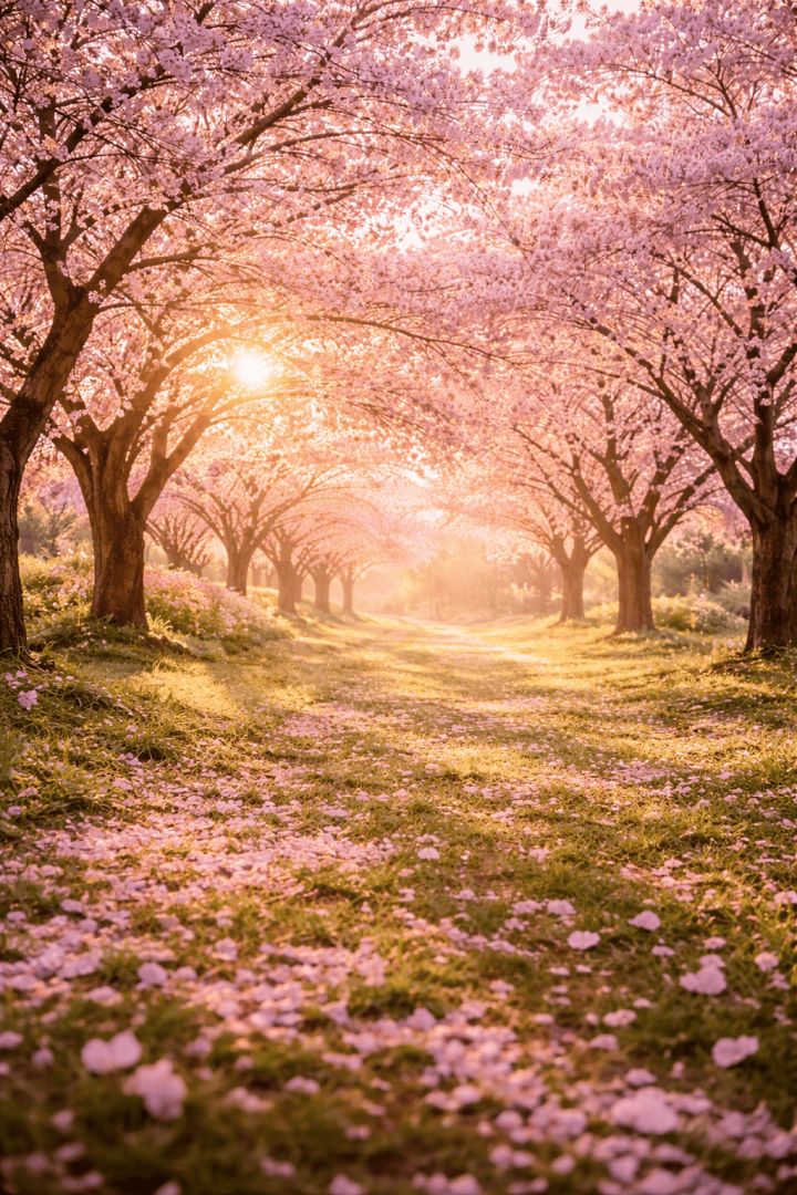 Cherry blossoms at golden sunrise wallpaper