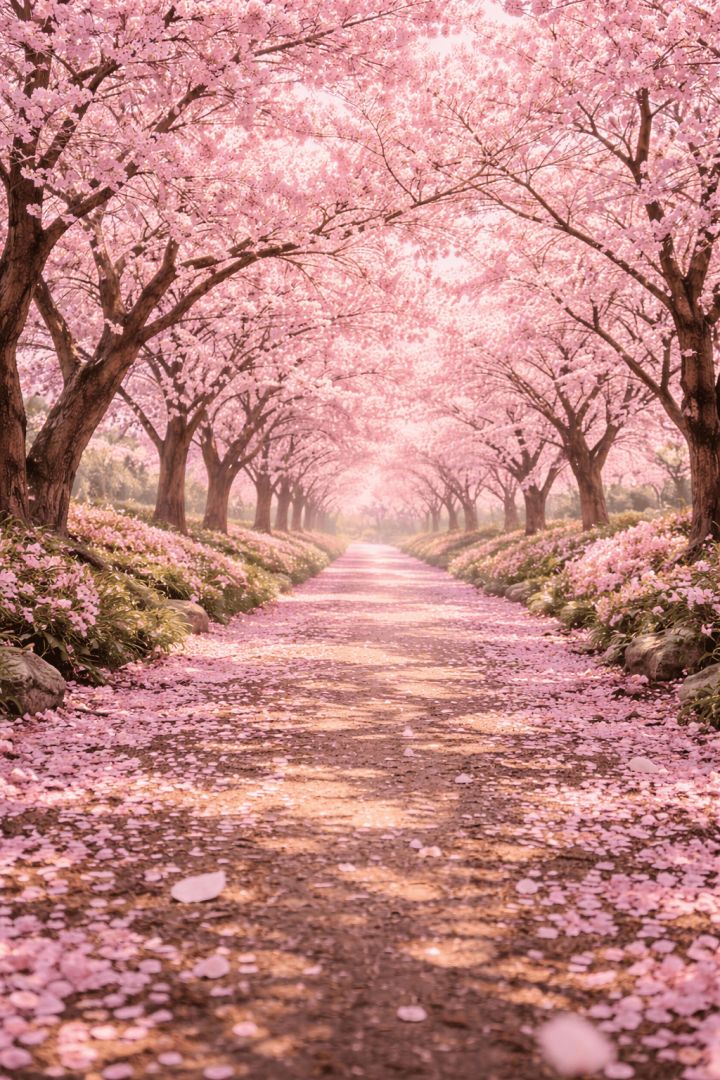 Cherry blossoms in full bloom path wallpaper