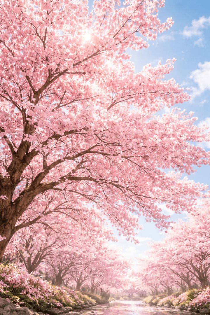 Cherry blossoms under a sunny sky tree wallpaper